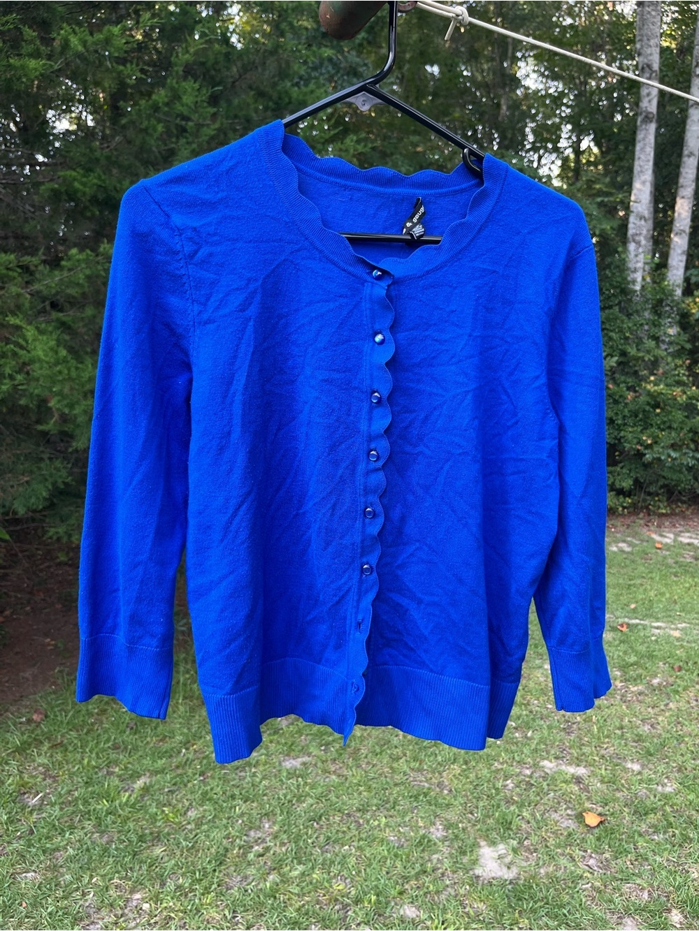 Cable & Gauge Royal Blue Scalloped Button Cardigan